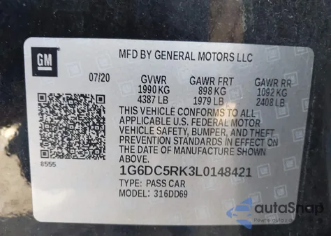 2020 Cadillac Ct4 Sport из США, поврежденный, VIN 1G6DC5RK3L0148421